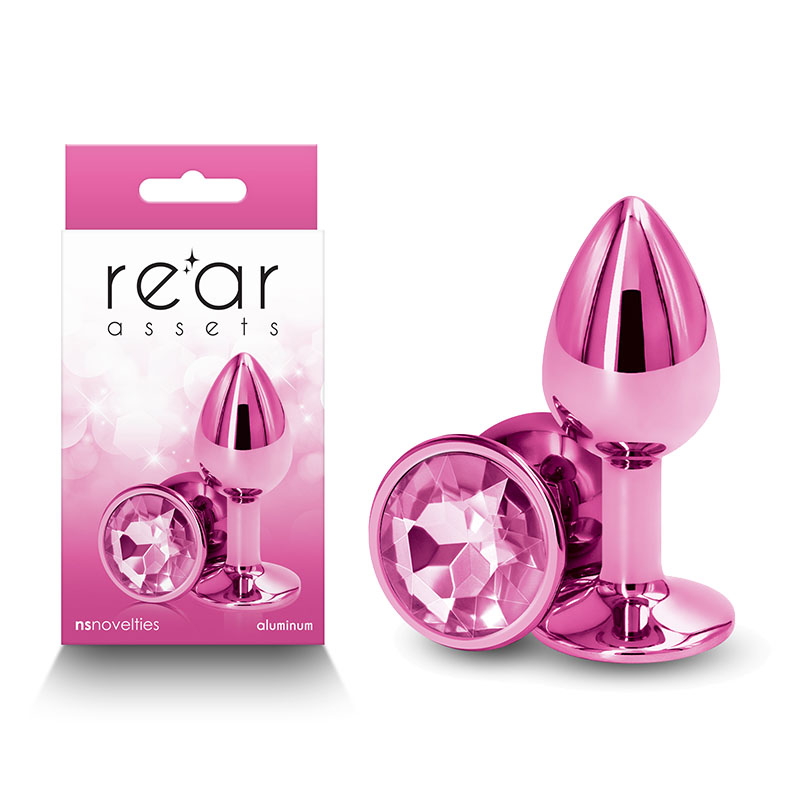 Rear Assets Small Metal Butt Plug with Round Gem Base - Pink